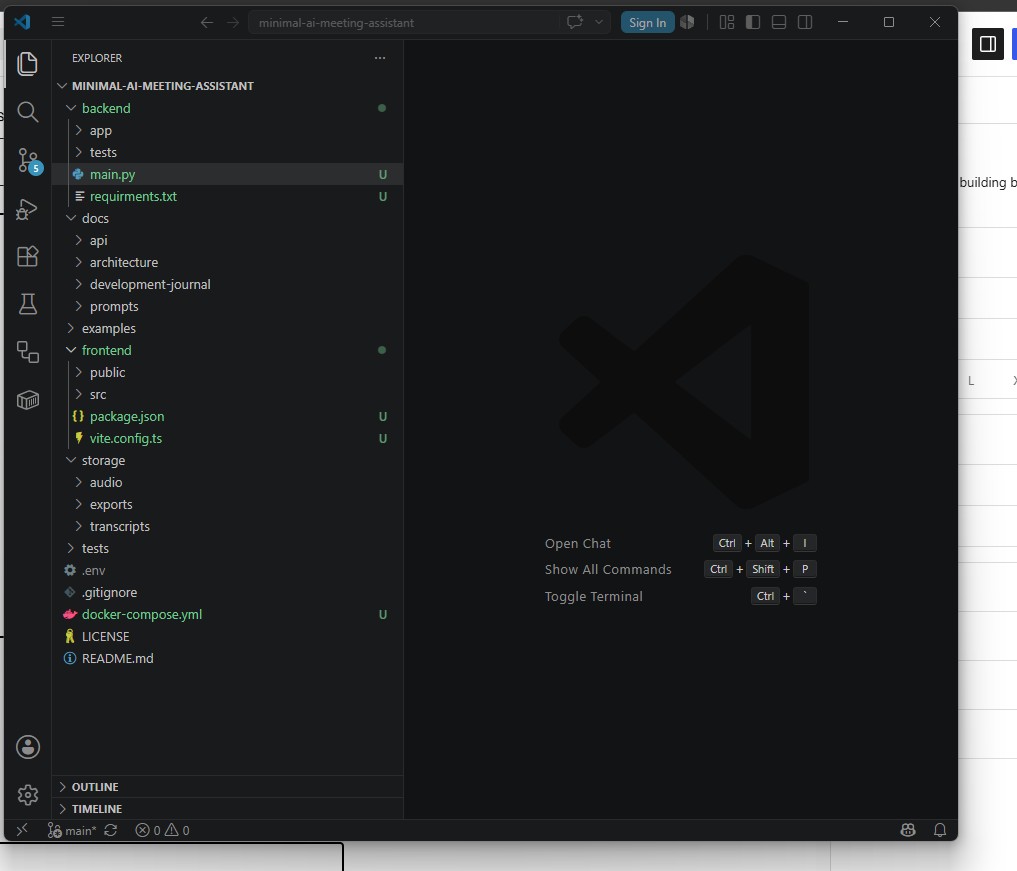 Minimal AI Meeting Assistant Folder Organization in VS