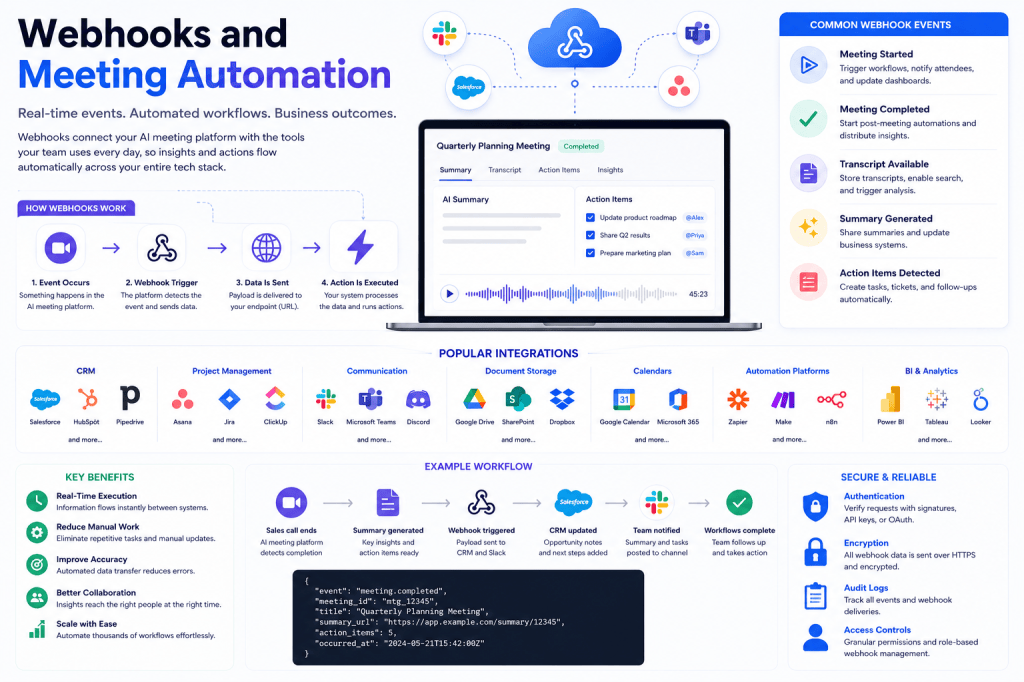 Webhooks and Meeting Automation: Enabling Real-Time Workflows for AI Meeting&nbsp;Platforms